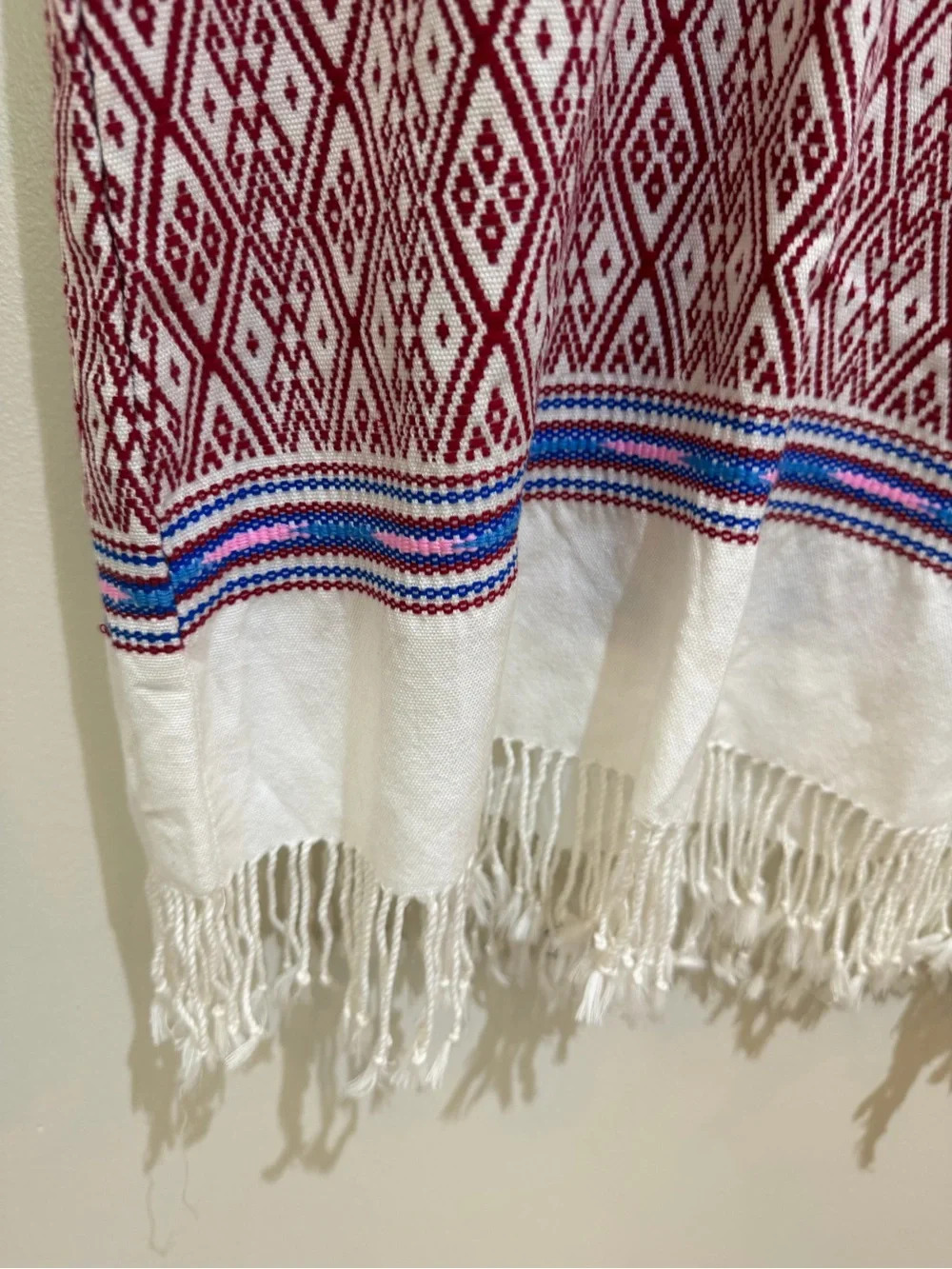 Hand-Embroidered White Boho Fringe Tunic Dress with Colorful Stitching small - Picture 8 of 15